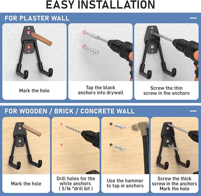30 Pack Garage Hooks Heavy Duty, Rust-Resistant Solid Steel Wall Mount Hangers for Hanging Ladders & Bikes, Non-Slip PVC Coating Tool Organizer, 5 Sizes U & J Shapes + 2 Straps