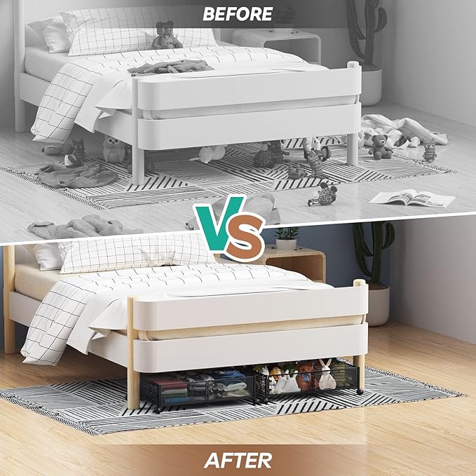 Under Bed Storage Containers with Wheels, Under Bed Shoe Storage Organizer Drawer, Tool-free Assembly Metal Storage Containers for Bedroom Clothes Shoes Blankets -2PCK