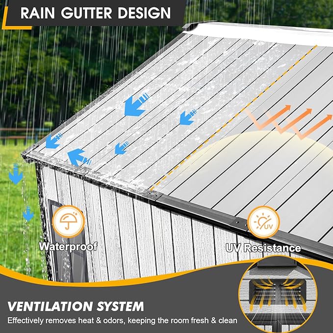 MELLCOM 8 x 12 FT Outdoor Resin Storage Shed with Floor, Garden Storage Shed with Windows and Lockable Door, Resin Tool Shed for Lawnmower,Pool Supply,Bike