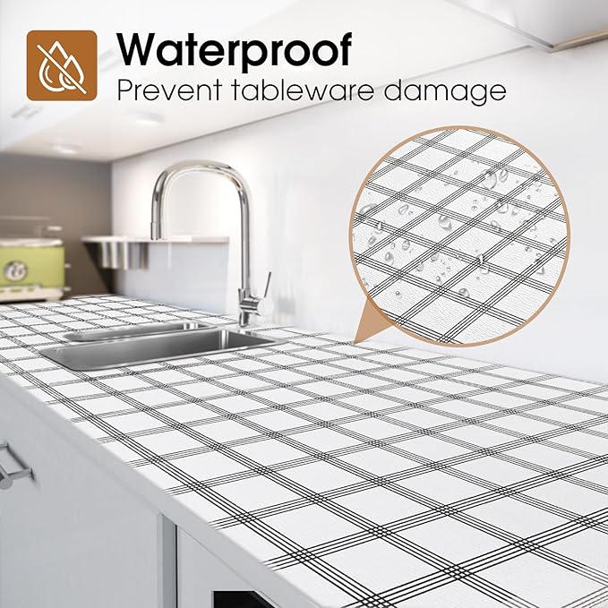 Beautysaid Shelf and Drawer Liner for Kitchen Cabinet, Non Adhesive Non Slip Shelf Paper Waterproof Washable Thickened for Dresser Pantry Shelve Bathroom Protector Liner(Plaid,23.6 in x 10 FT)