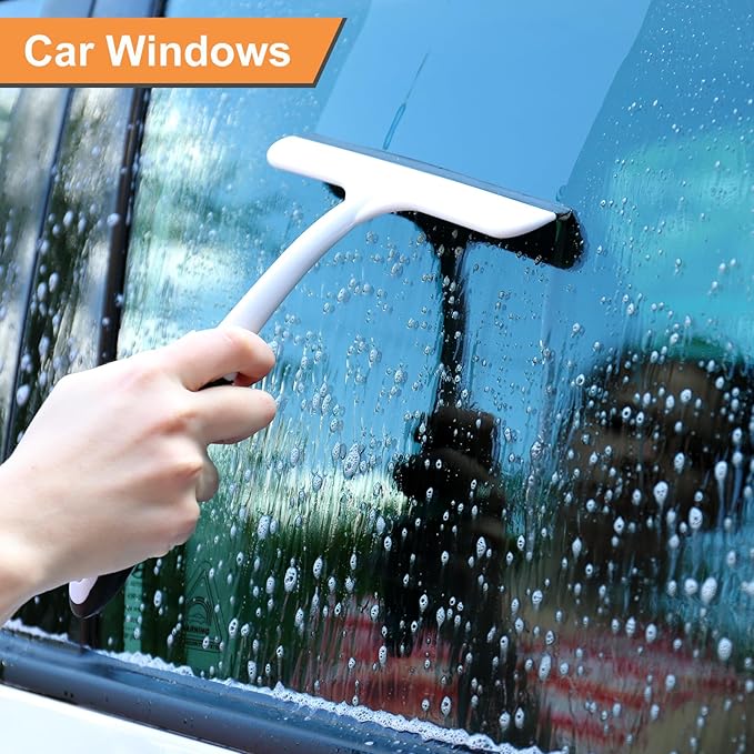 HARFINGTON Shower Squeegee 9.6 Inch Length Water Blade Cleaner Tool Household Mirror Squeegee with Hole for Windshield Window Cleaning Glass Door, Pink