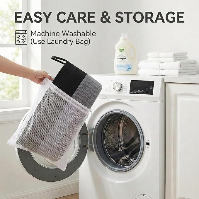 115L Extra Large Blanket Basket for Living Room - Woven Cotton Rope Laundry Hamper with Reinforced Handles - Storage Bin for Pillows, Comforters & Toys - Machine Washable, Black&Grey