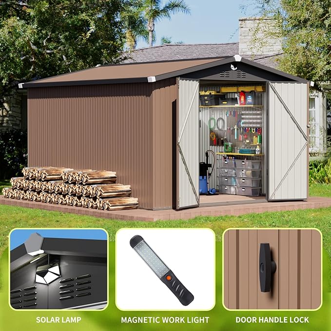 Metal Storage Shed 10x12,Outdoor Storage Building,Large Backyard Sheds,Waterproof Outside Storage Shed with Lockable Door