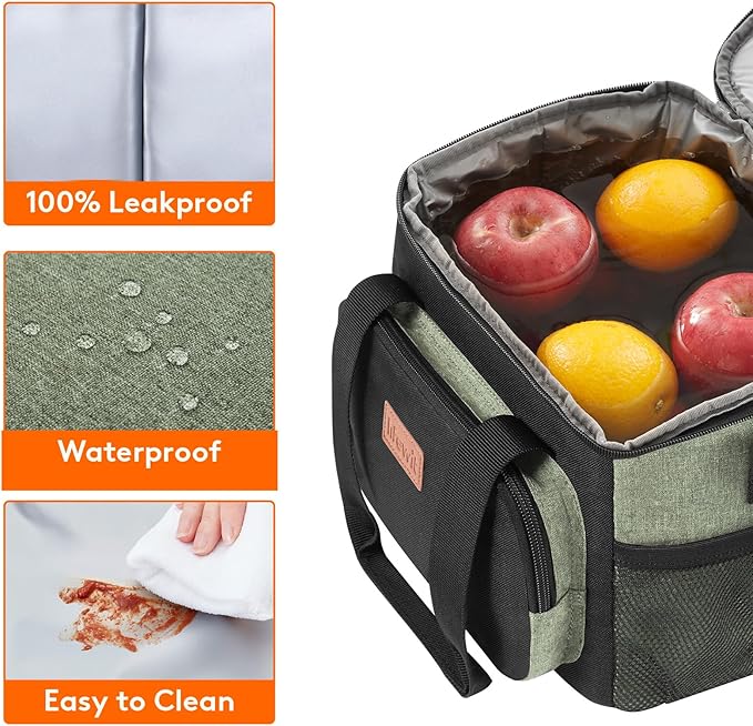 Lifewit Medium Lunch Bag Insulated Lunch Box Soft Cooler Cooling Tote for Adult Men Women, Black and Green 12-Can (9L)