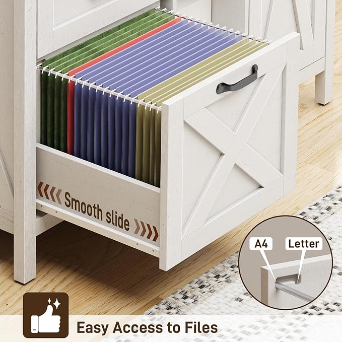 3 Drawer File Cabinet, Farmhouse Style Lateral Filing Cabinet Suitable for Letter or A4 Size Files, Wooden Home Office Storage with Adjustable Shelf and Printer Stand, White