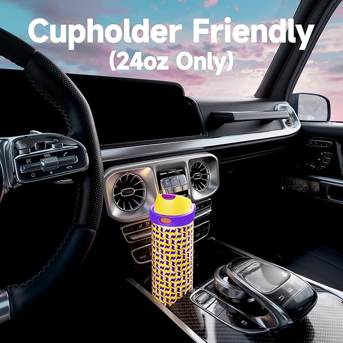 24 oz Insulated Water Bottle with Straw: Meoky Stainless Steel Water Bottle with Holder and Strap - Leak Proof, Cold for 24 Hours, Fits in Car Cup Holder, BPA-Free for Travel Sports Gym, Optic Wave