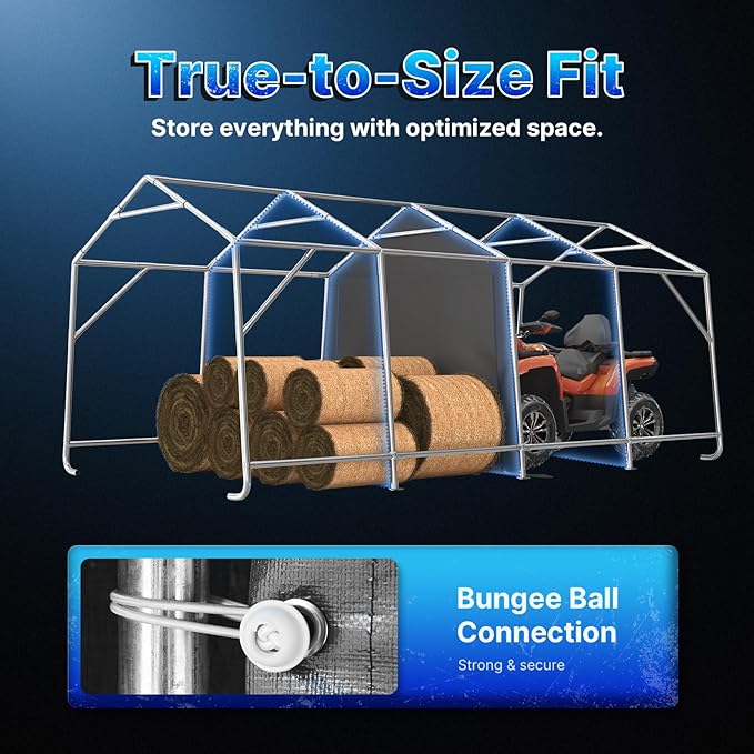 ADVANCE OUTDOOR Heavy Duty 10x20 ft Carport Outdoor Patio Portable Canopy Storage Shelter Shed with 2 Roll up Zipper Doors & Vents for Snowmobile Garden Tools, Gray