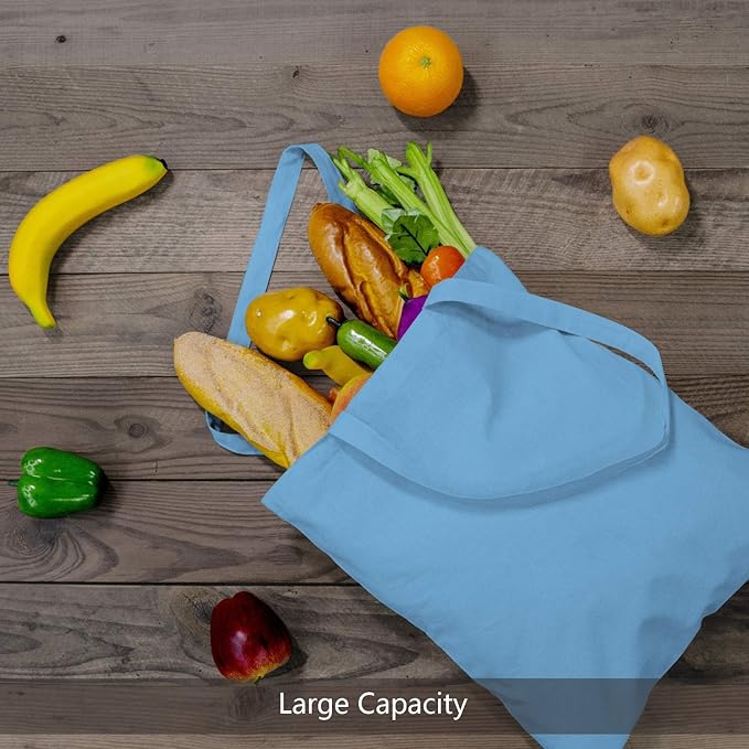TOPDesign 12-Pack Economical 16"x15" Baby Blue Cotton Tote Bag, Lightweight Medium Reusable Grocery Shopping Cloth Bags, Suitable for DIY, Advertising, Promotion, Gift, Activity