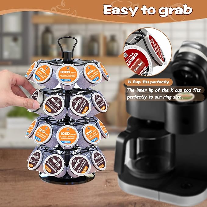 36 K Cup Pod Carousel Easy Assembly Design K Cup Holders,K Cup Holder, K Cups Holder,K Cup Carousel, 4-Tier Coffee Pods Holder Storage Organizer Stand,Glossy Black