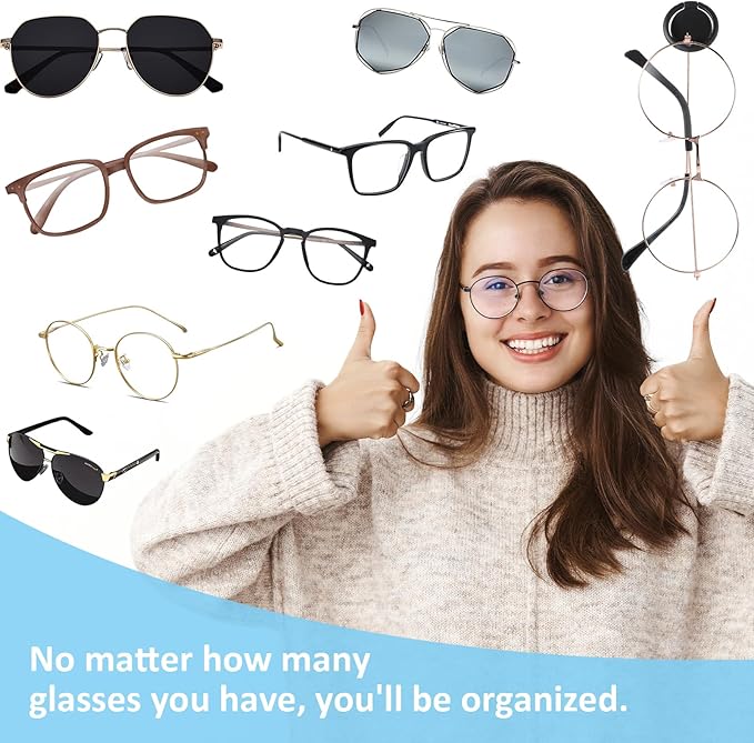 6Pcs Sunglass Organizer Wall Hanging Adhesive Sunglass Holder for Wall Black Wall Mounted Eye Glasses Organizer Sunglass Storage Organizer for Eyeglass Display
