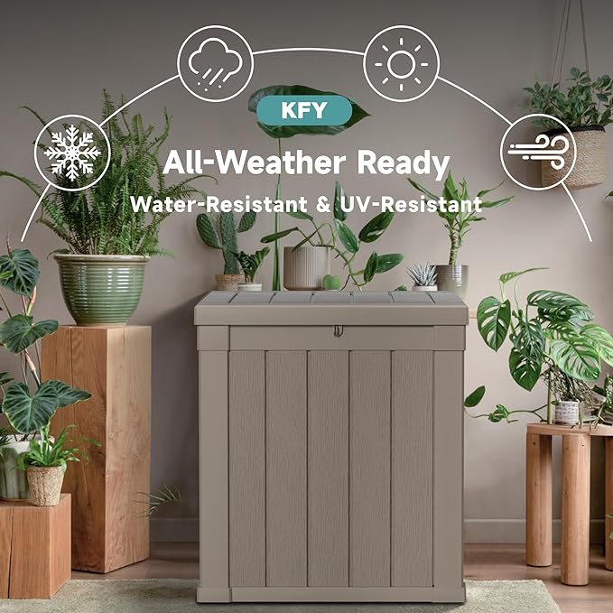 50 Gallon Waterproof Resin Deck Box, UV Resistant Outdoor Storage for Garden, Patio, Porch, Delivery（Grey，50 Gallon）