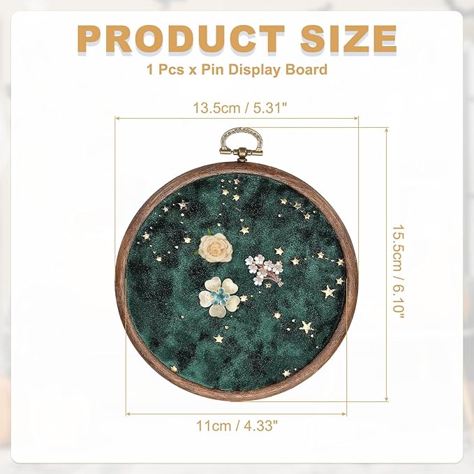 uxcell Round Pin Display Board, Velvet Wall Hanging Brooch Jewelry Display Stand Storage Holder for Enamel Pins Badges Brooches Jewelry, Star & Moon, Dark Green
