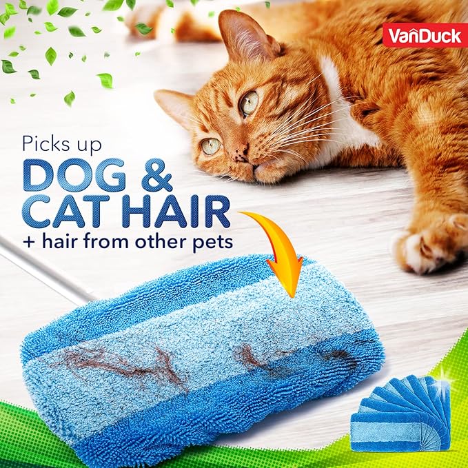 VanDuck Reusable Pet Heavy Duty Mop Pads Compatible with Swiffer Sweeper (6-Pack) - Washable Microfiber Mop Pads for Wet & Dry Use - All Purpose Floor Mopping and Cleaning Product