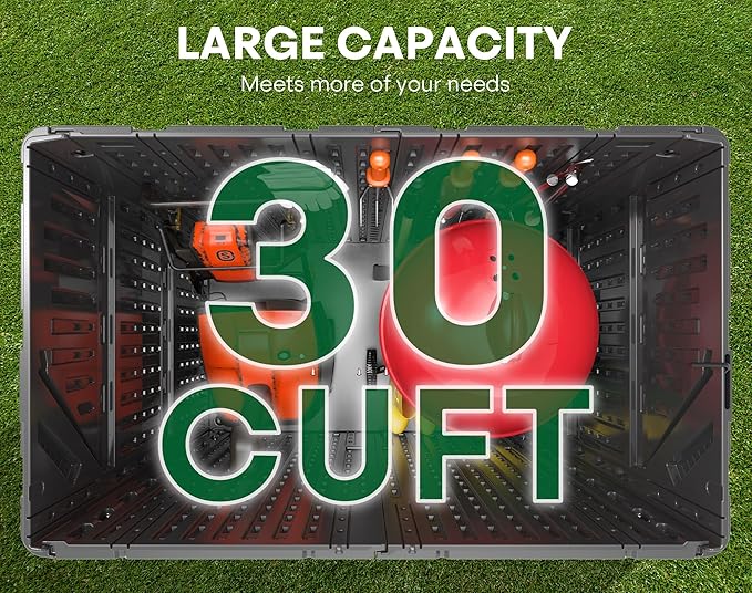 30 Cu.Ft Outdoor Storage Shed, Multi-Purpose Weather-Resistant Utility Shed for Garbage Cans, Lawn Mower, Garden Tools, Waterproof Resin Horizontal Cabinet with Pad-Lockable Doors (Black)