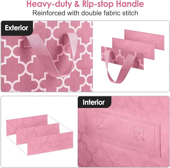 WISELIFE Storage Bags 3 Pack/100L Large Blanket Clothes Organization and Storage Containers for Comforters,Bedding, Foldable Organizer with Reinforced Handle, Clear Window, Sturdy Zippers,Pink