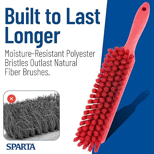 SPARTA Handheld Soft Counter Brush 8 Inch Bristle Span, Multi-Use Dust Brush with 5 Inch Handle for Tables, Countertops, and Delicate Surfaces, Polyester, Red