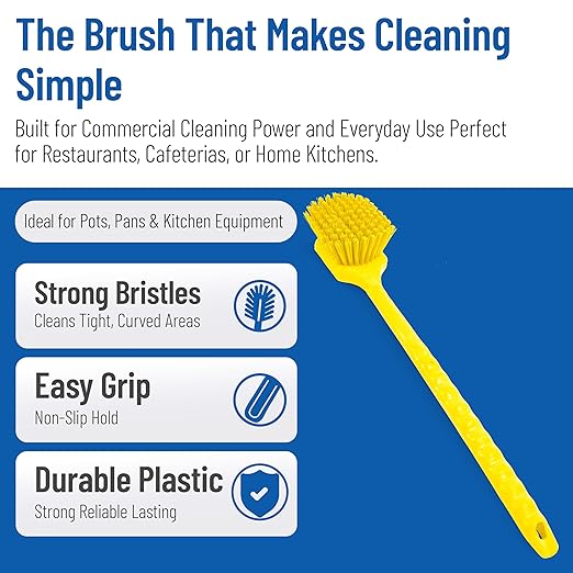 SPARTA 40501EC04 Plastic Large Scrub Brush, Kitchen Brush, Utility Brush With Long Handle For Cleaning, 20 Inches, Yellow