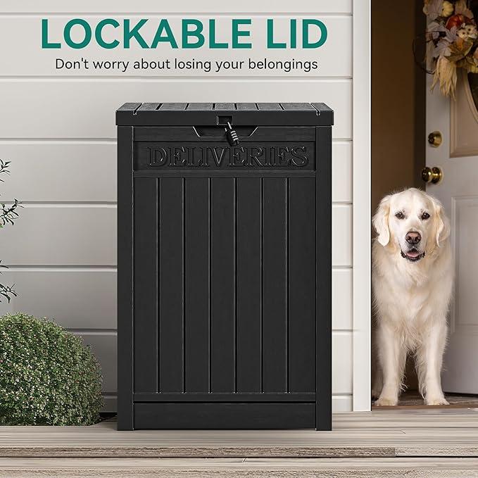YITAHOME Resin Package Delivery Box 51 Gallon, Secure Lockable Resin Package Delivery Container, Deck Box for Porch & Curbside, Black