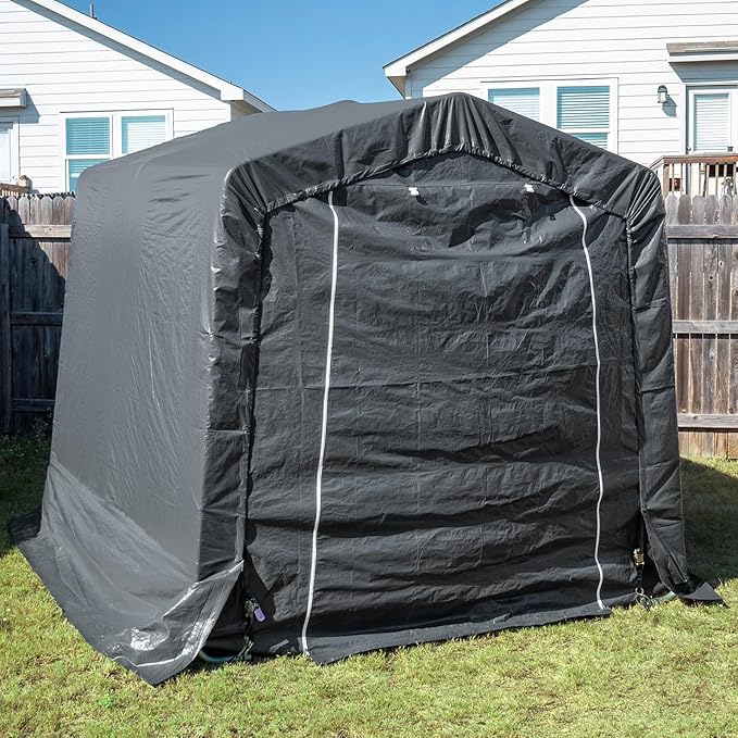 CHARMELEON 8x8FT Heavy Duty Outdoor Storage Shelter,Portable Garage Shelter for Garden Tool Motorcycle Bike,All-Steel Metal Frame Storage Tent with Dual Doors&Thickened Fabric (Dark Gray)