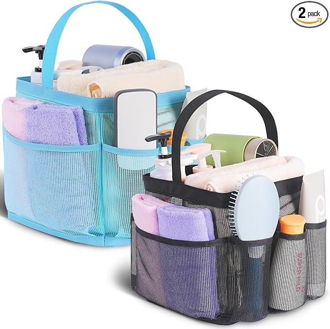 EUDELE 2 Pack Mesh Shower Caddy Portable for College Dorm Room Essentials, Shower Caddy Dorm with 8-Pocket Large Capacity,Shower Bag for Beach,Swimming,Gym
