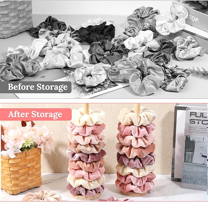 2 Pcs Scrunchie Holder Stand Hair Tie Organizer 15-20 Scrunchies Hair Accessories Organizer Storage Display Modern Vertical Hairs Tie Display for Women Girls Bedroom Decor Bathroom