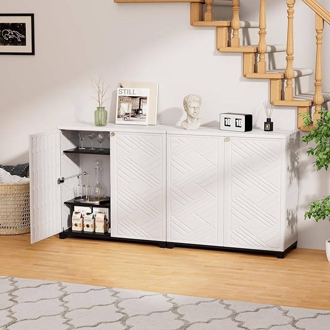 Outdoor/Indoor Storage Box,Resin and Plastic Storage Cabinet Waterproof,Outdoor Cabinet for Patio/Garden/Balcony/Backyard/All Room(with 3 Shelves)-White
