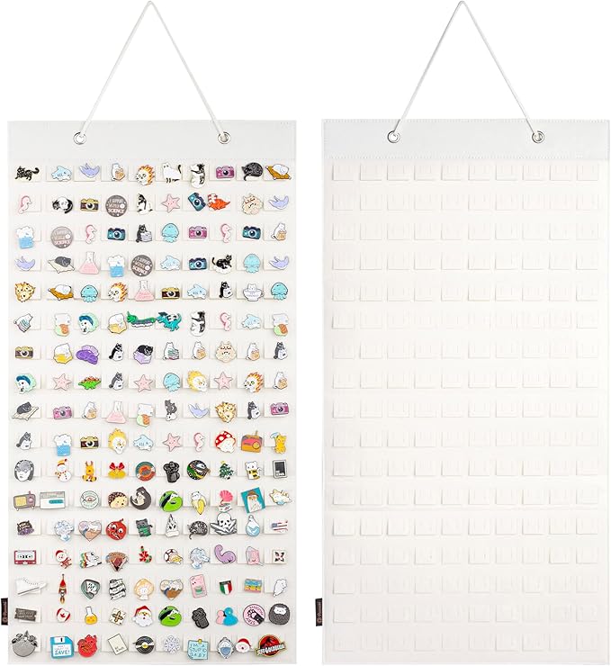 PACMAXI Hanging Brooch Pin Organizer, Display Pins Storage Case, Brooch Collection Storage Holder, Holds Up to 96 Pins.(Not Include Any Accessories) (M-170 Slots, Ivory White, Medium)