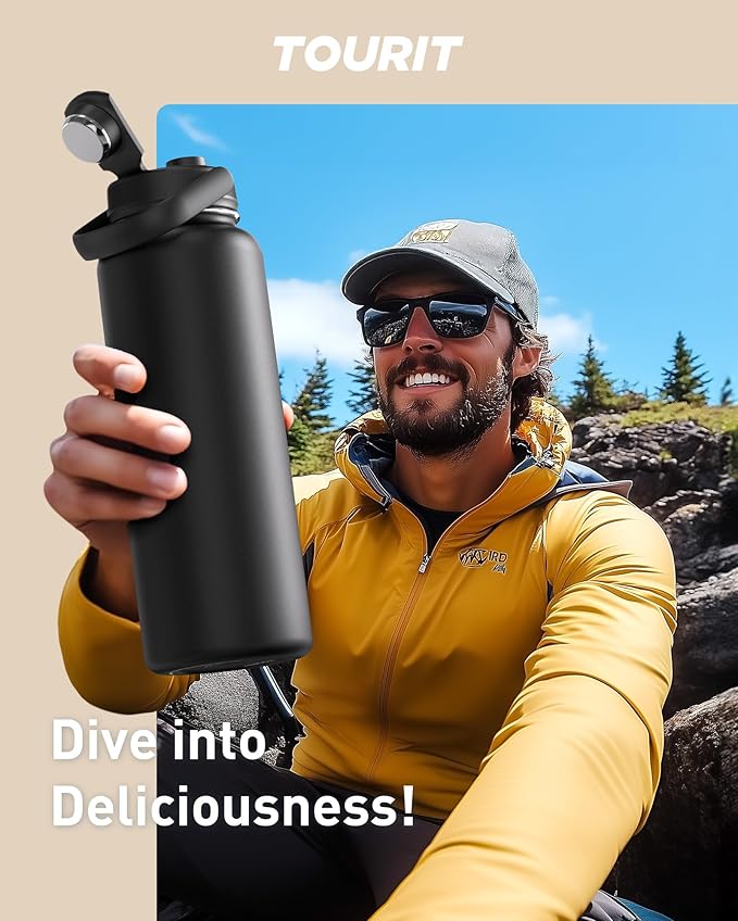 TOURIT 40 oz Insulated Water Bottle, Stainless Steel Sports Water Bottles With Top Handle, Double-Wall Travel Thermal Water Flask, BPA Free Leakproof Water Bottle for Sports, Midnight Blue
