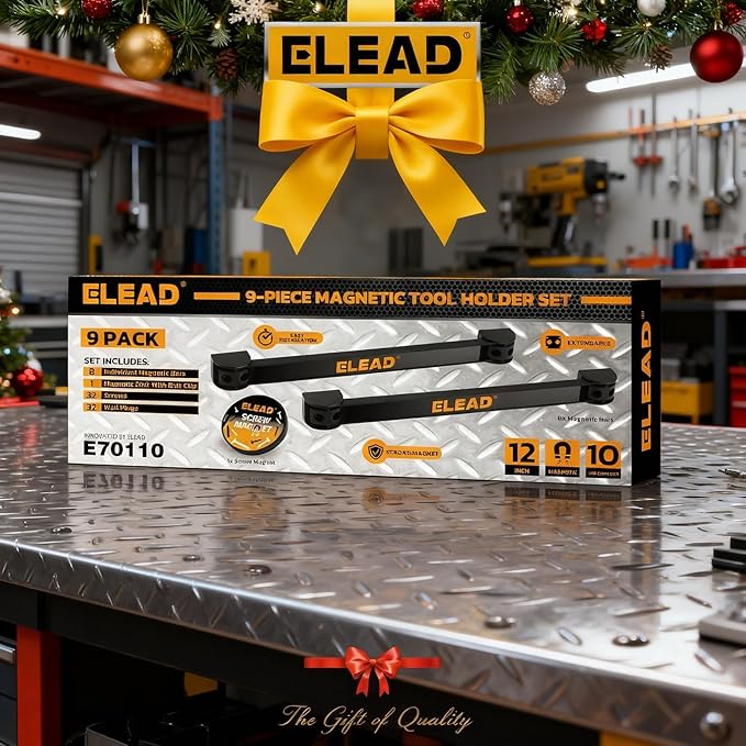 ELEAD 9-Piece 12" Magnetic Tool Holder Storage Organizer - Wall Mount Rack Garage Organization Power Magnet Hanger Workbench Board Slatwall Van Organizers Mounted Hanging Strip