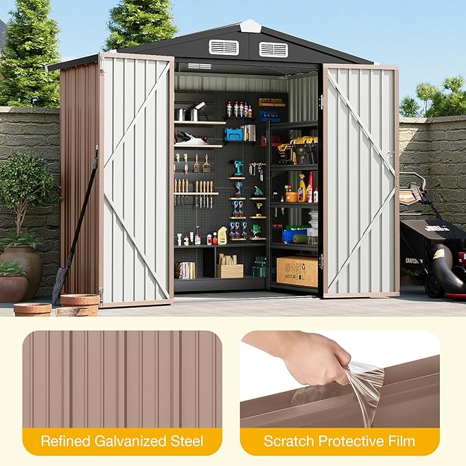 6x4 FT Outdoor Storage Shed with Lockable Double Doors & Loping Roof, Outdoor Metal Shed for Bike, Tool, Generator Storage in Backyard, Patio (6’x4’)