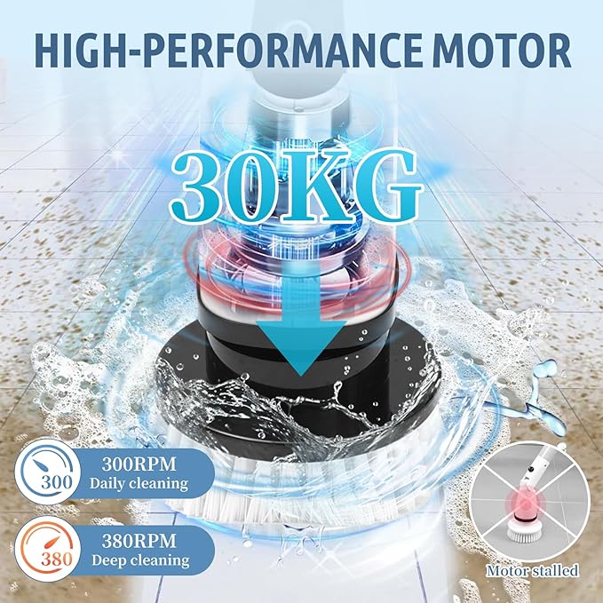 Electric Spin Scrubber, 380 RPM 30KG Non-Stalling 2 Speeds Power Bathroom Shower Cleaner, Brush Supplies Mothers Day Gift for Mom from Daughter Son