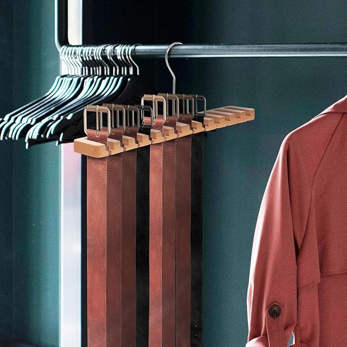 Wooden Belt Hanger Organizer 12-Slot Belt Holder Rack Closet Accessory Organizer and Ties Home Storage and Closet Organization