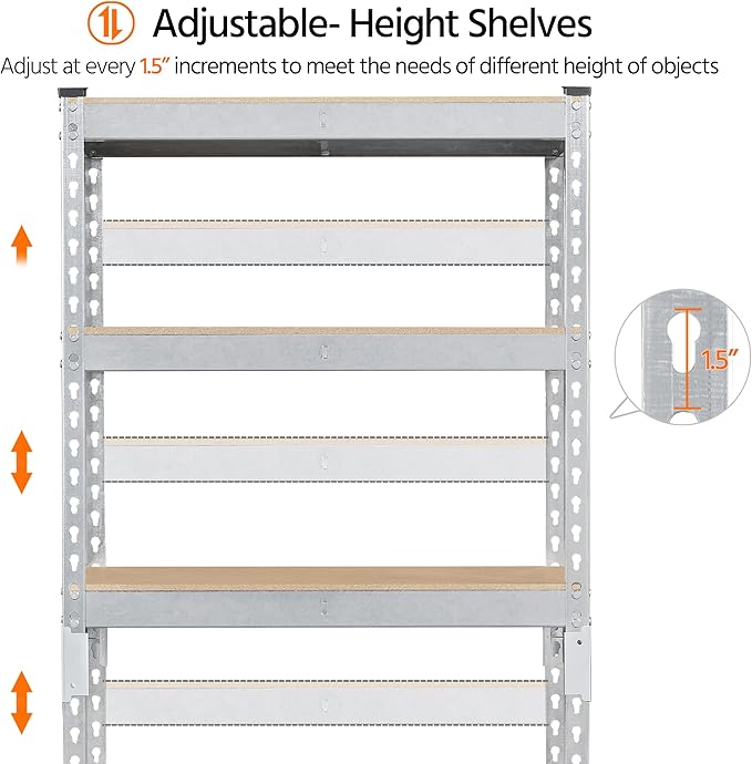 Topeakmart 5-Tier Utility Shelves, Metal Storage Shelves, Adjustable Shelving Units, Boltless Assembly, Garage Shelves Shed Shelving for Warehouse Garage Shed Basement- Silver, 27.5 x 12x 60 Inch