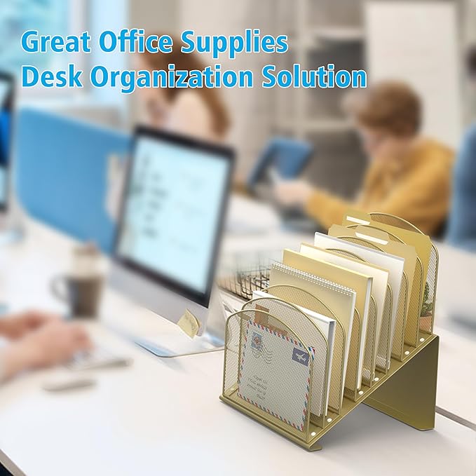 Inclined Desk File Organizer, 8-Section Upright Desk Organizer Standing File Sorter for Office Classroom Desktop Organization