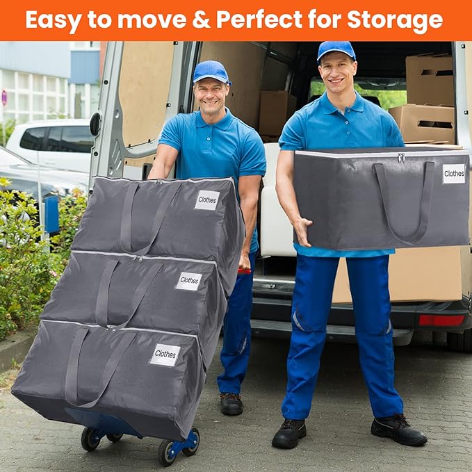 BlissTotes Large Moving Boxes and with Zippers & Handles Moving Supplies with lids, Heavy Duty Totes for Storage Bags for Space Saving, Fold Flat, Moving and Storing 125L, 4 Pack