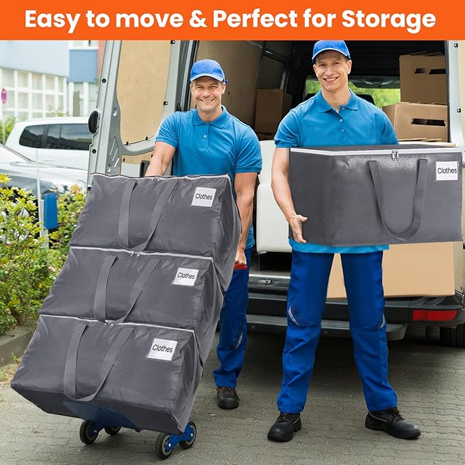 BlissTotes Large Moving Boxes and with Zippers & Handles Moving Supplies with lids, Heavy Duty Totes for Storage Bags for Space Saving, Fold Flat, Moving and Storing, 93L, 10 Pack
