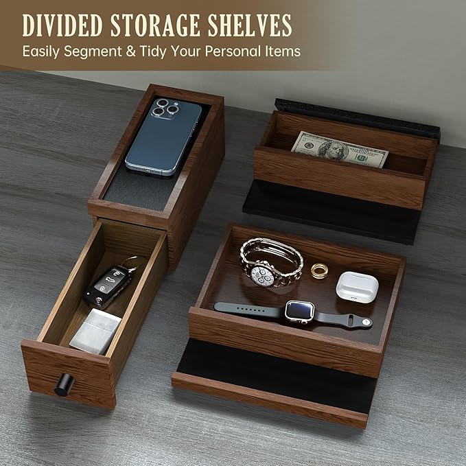 NiHome Handcrafted 3 Tier Wooden Cologne Organizer for Men, Mens Cologne Perfume Stand Organizer Solid Wood W/Hidden Compartments, Multi-Level Storage for Modern Gentleman's Accessory Organization