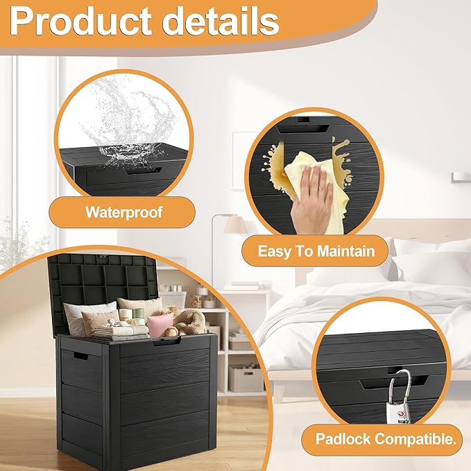 35 Gallon Outdoor Storage Box, Deck Boxes Outdoor Waterproof, Plastic Patio Storage Bin, Box for Packages Delivery, Lockable, UV Resistant, Grey