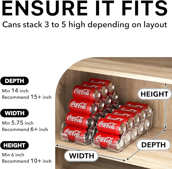 Simple Houseware Soda Can Organizer and Dispenser for Refrigerator / Pantry, Clear, Set of 4
