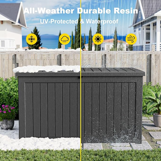 Deck Box - 280 Gallon Large Outdoor Storage box,Waterproof Patio Furniture and Storage Deck - Lockable and UV Resistant, Perfect for Pool and Outdoor Use, Weatherproof Resin, Lockable (Black)