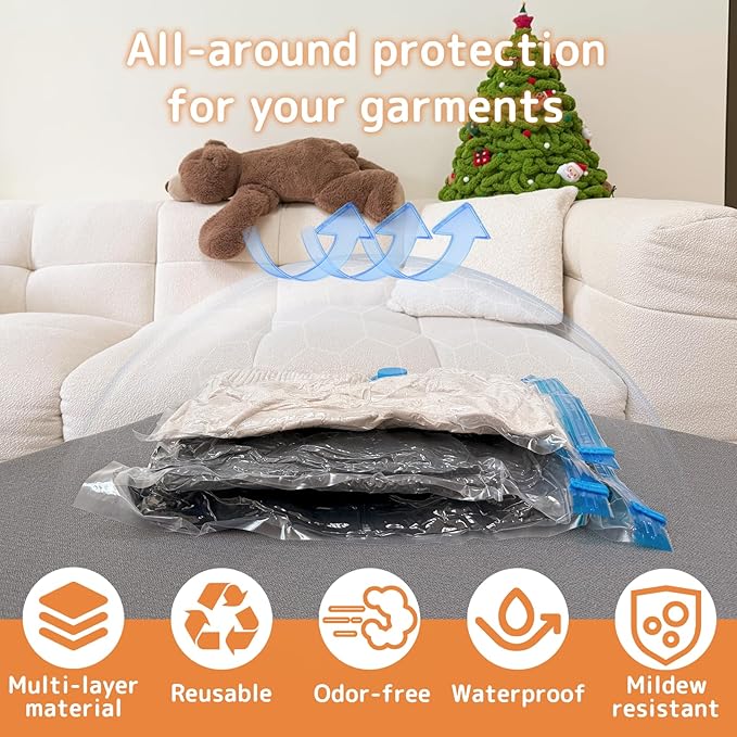 Travel Vacuum Bags with Rechargeable Mini Pump, 12 Pack Carry-On Compression Bags for Luggage & Suitcase, Space Saver Storage for Clothing and Travel Organization