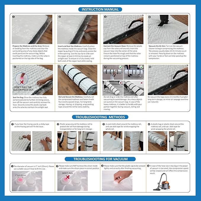 Storage Logic Twin/Twin XL Foam Mattress Vacuum Bag for Moving, Mattress Vacuum Seal Storage Bag with Straps