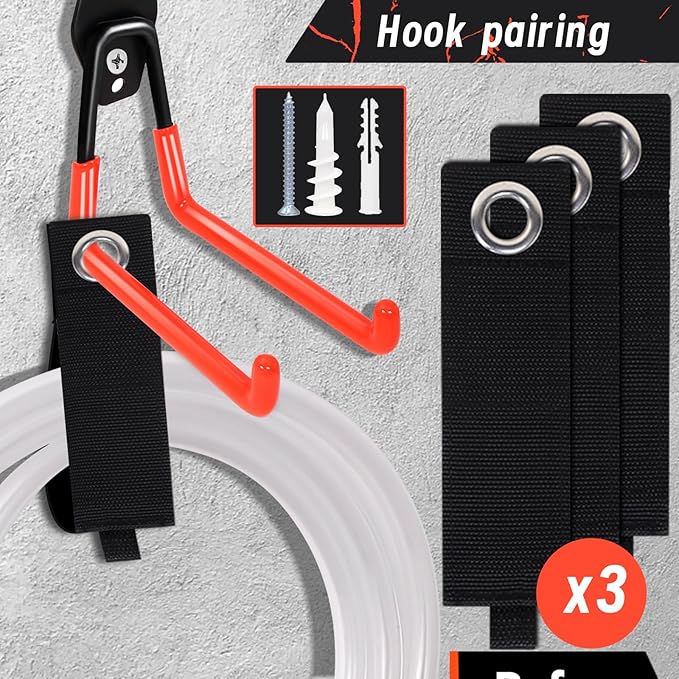 15 Pack Garage Hooks Heavy Duty,Garage Hangers Storage System Hooks for Shed Yard Tools Ladders Bikes Hose Hanging Wall Mount with Anti-Slip Coating