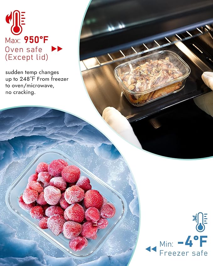 8-Piece Borosilicate Glass Food Storage Containers Set with Airtight Lids – Oven, Microwave & Freezer Safe, Leak-Proof, BPA-Free – Baking, Meal Prep & Gift Box