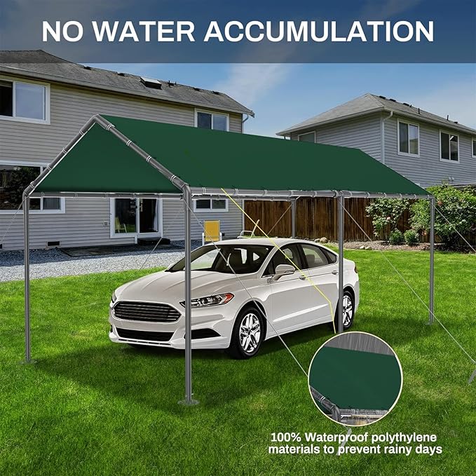 Carport 10x20 Ft Heavy Duty Canopy Steel Canopy Storage Shed,Portable Party Tent,Portable Garage All-Season Tarp for Carport Floor Fixing Green