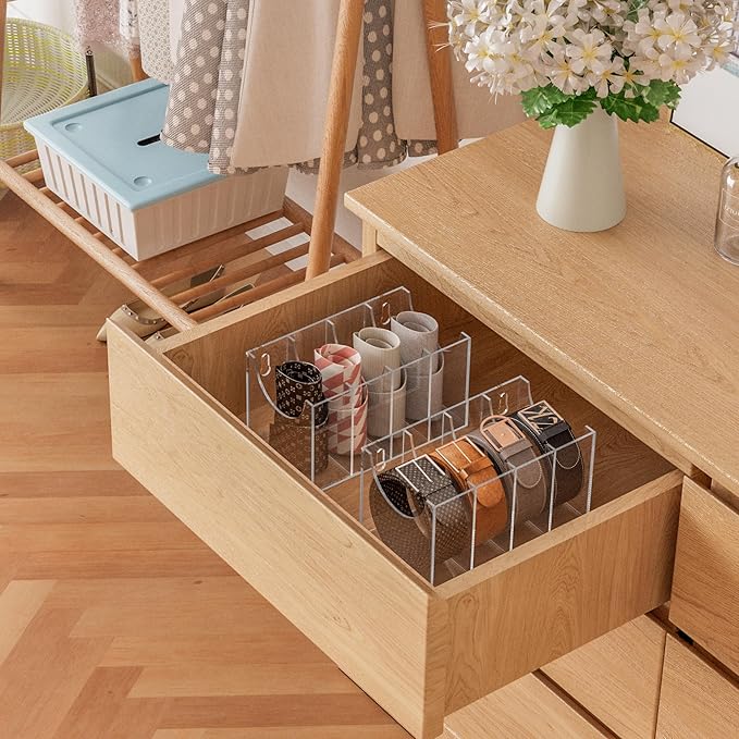 4 Compartments Acrylic Belt Organizer, Clear Belt Storage Organizer for Closet, Wall Mount Belt Holder