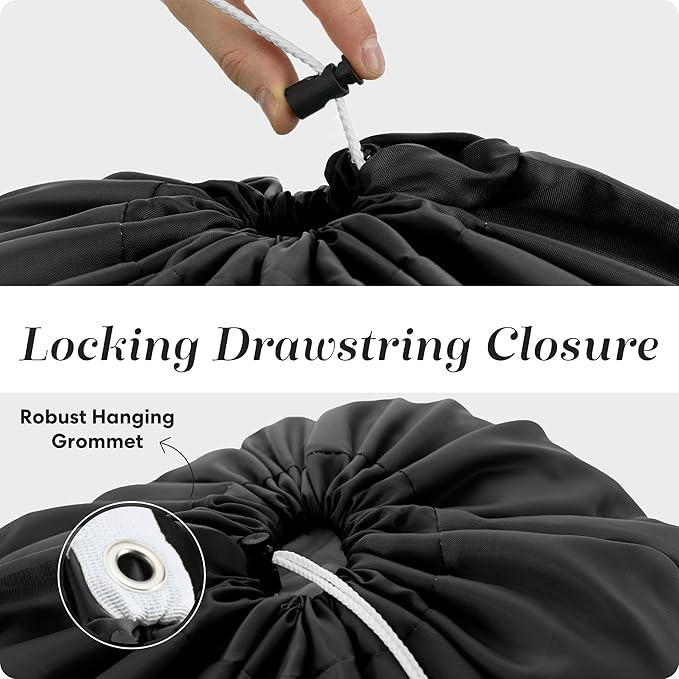 Nylon XL Laundry Bag - Locking Drawstring Closure, Machine Washable, These Large Bags Will Fit a Laundry Basket and Strong Enough to Carry up to Two Loads of Clothes (Black | 22" x 32")