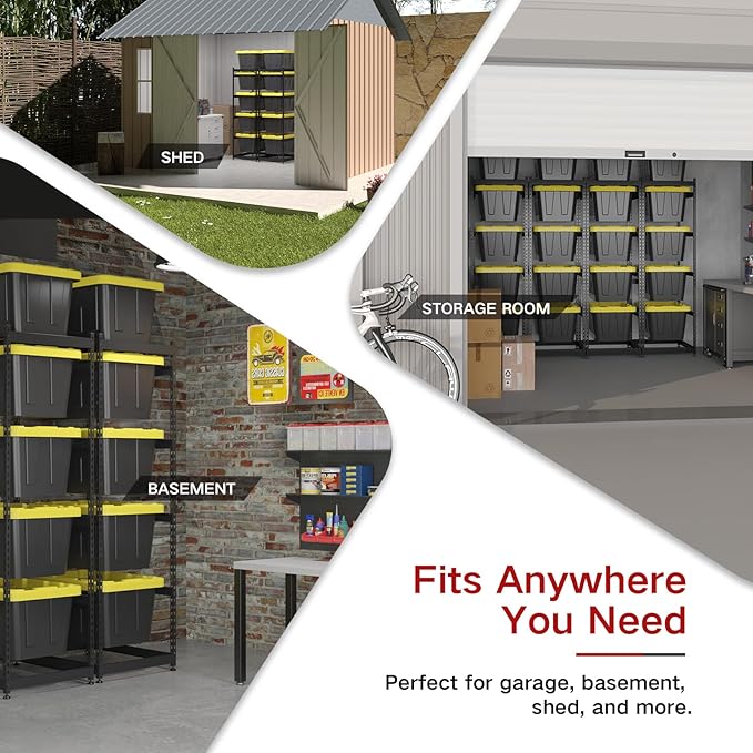 27 Gallon Tote Storage Rack, Heavy-Duty Storage Bin Rack Organizer, 5-Tier Standing Storage Bin Shelves, 250 lb Capacity, Maximize Space for Garage, Warehouse, Utility, 2 Pack Pro(Totes Not Included)
