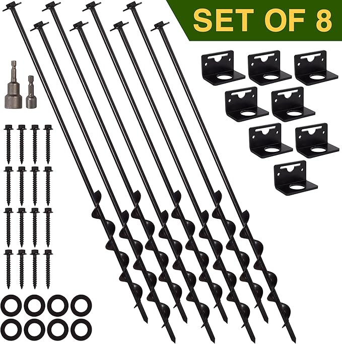 VASGOR 24” Mobile Home Anchors - Ground Anchor Screw in with Brackets and Adapter for Drill - Earth Anchors - Storage Shed and Swing Anchor Kits