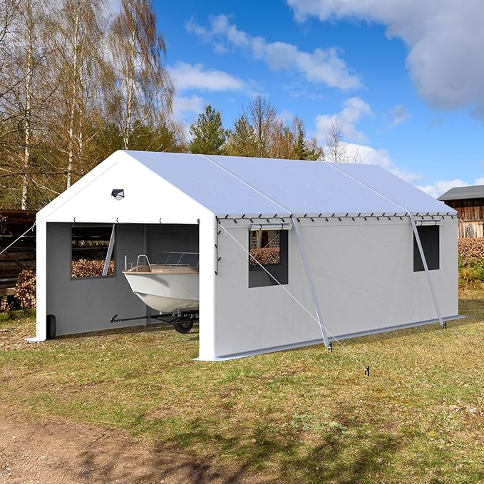 Carports Canopy 13x20 Heavy Duty, Portable Car Port Garage with Roll Up Drive Through Doors, White